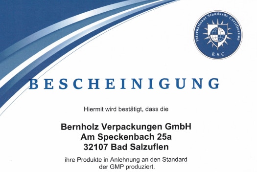 Zertifizierung nach GMP / DIN EN ISO 22716